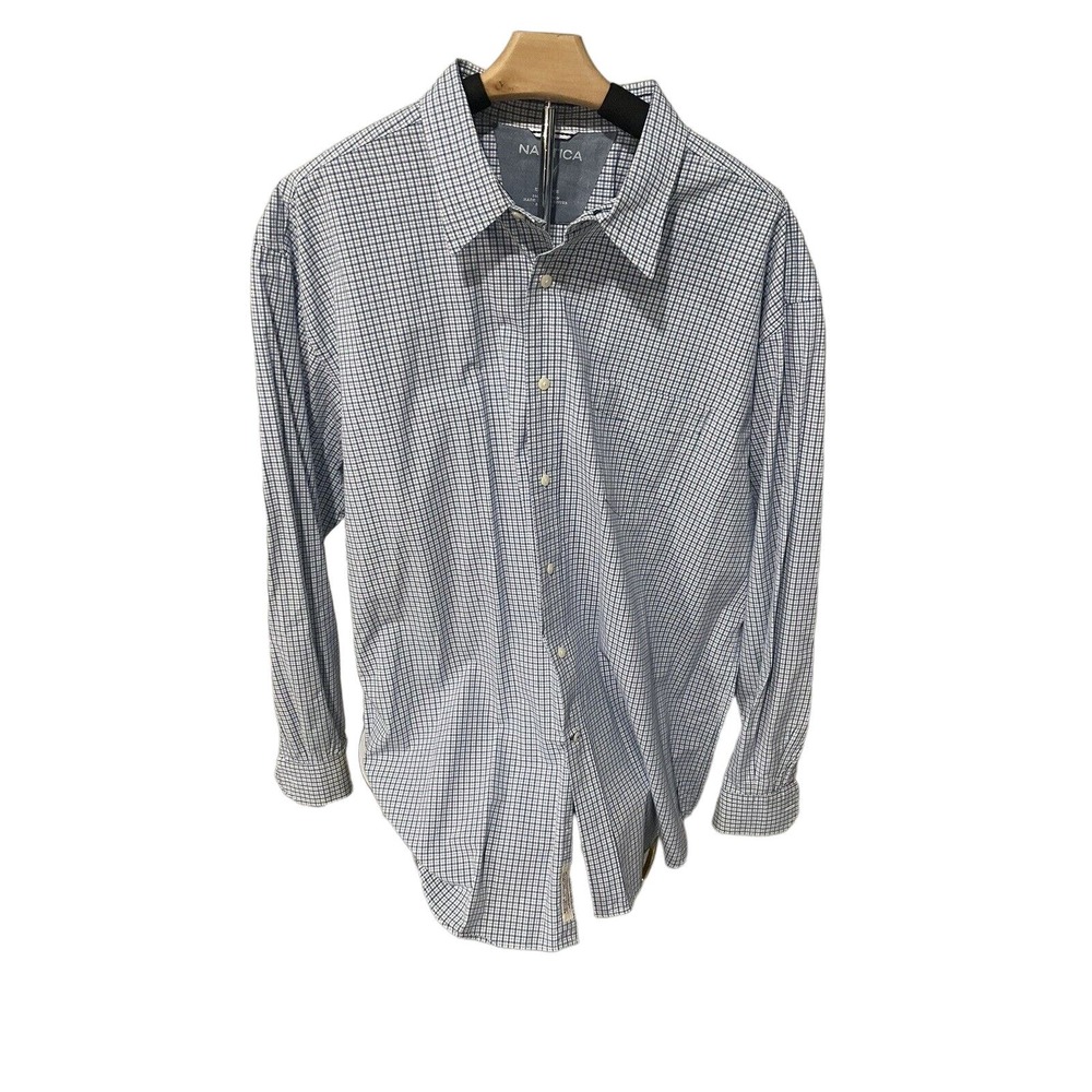 Vintage Nautica Shirt Mens XXL 2XL Blue White Plaid Long Sleeve Button #153